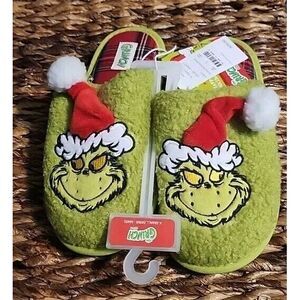 The GRINCH‎ SLIPPERS Green XS-Sz W5-6 M4-5 Christmas Festive 3D Santa Hat Slides